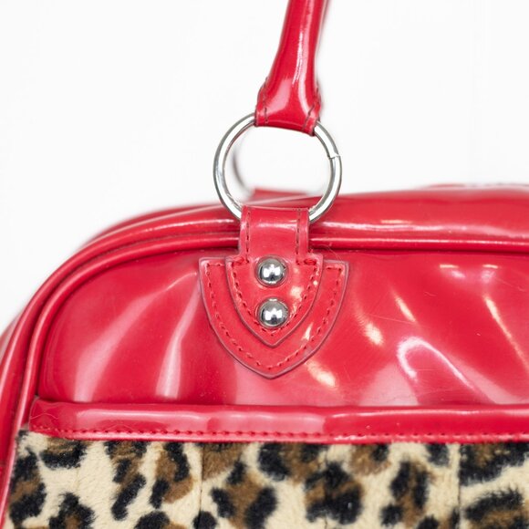 Lux De Ville Red Patent Leopard Rockabilly Pin Up Bag - Picture 3 of 15